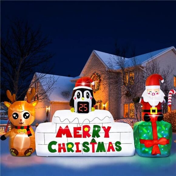 10.5 Ft Reindeer and Santa Inflatables with Rotating LED Lights - Picture 4 of 7